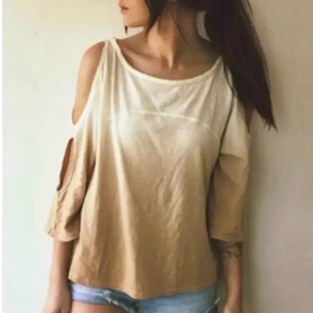Free People Oversized Ombré Cream Tan Cold Shoulder Top Sz S NWT!